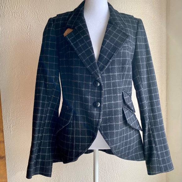 SMYTHE black/charcoal windowpane check equestrian blazer size 10 - Picture 1 of 14